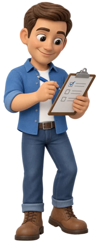 Madis checking tasks on a clipboard