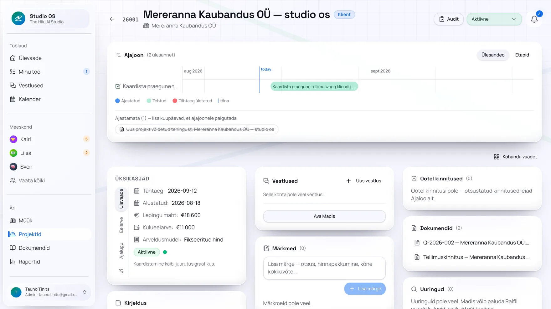 Projekti vaade Studio OS-is